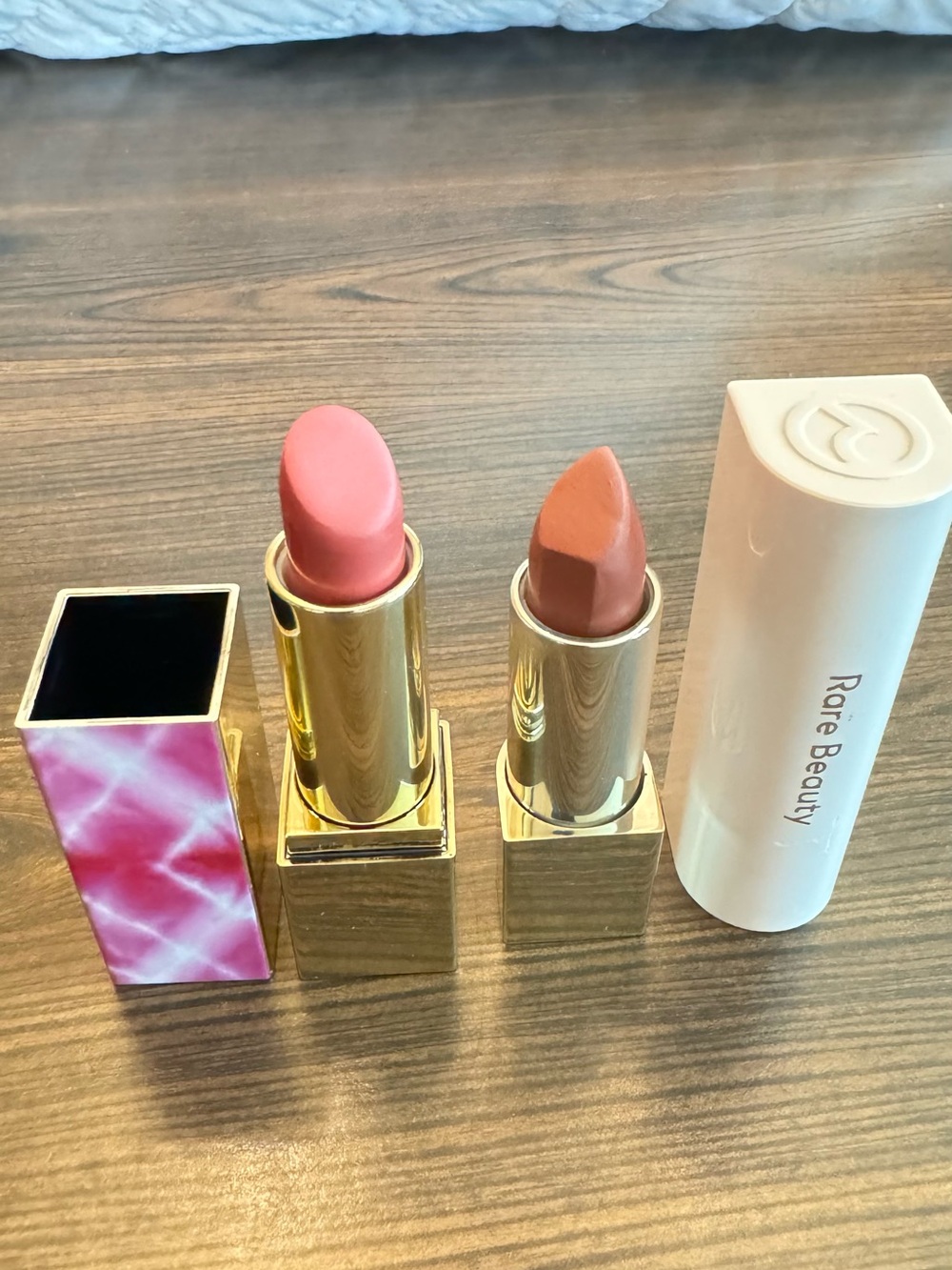 Rare Beauty and Estée Lauder Lipsticks - Coral Pink & Warm Nude